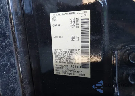 2011 Nissan Maxima 3.5 Sv z USA, uszkodzony, nr VIN 1N4AA5AP2BC845210